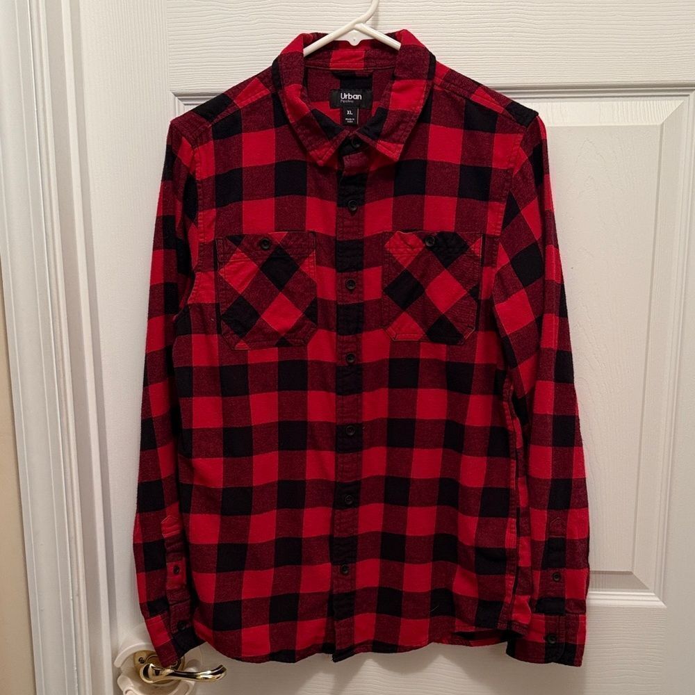 Urban Outfitters Red and Black Checkered Youth XL shirt.